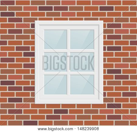 Single metal plastic window in brick wall