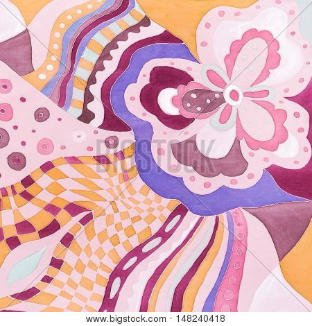 Pink And Violet Floral Pattern On Silk Batik