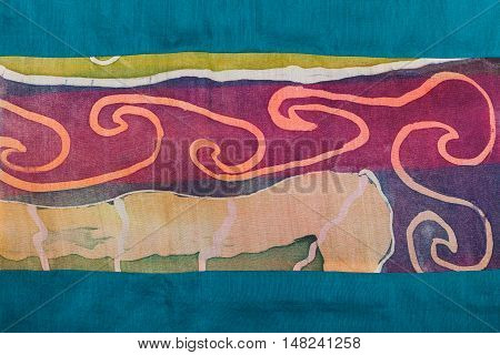 Painted Batik Stiched With Green Silk