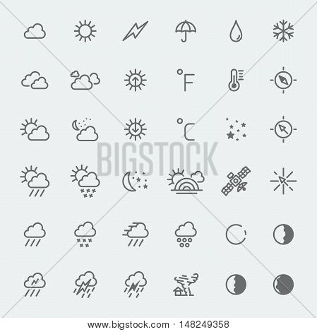 Weather icons set line art vector illustration