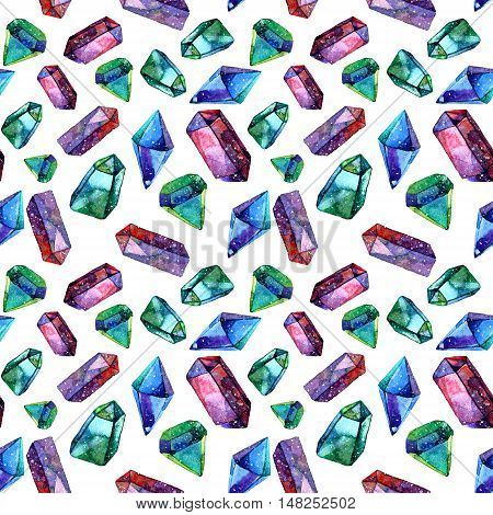 Watercolor illustration of diamond crystals White background