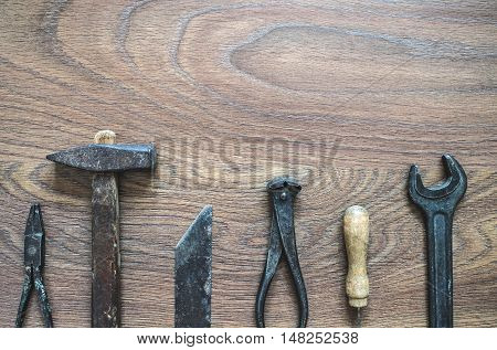 Vintage Tools On Wooden Background