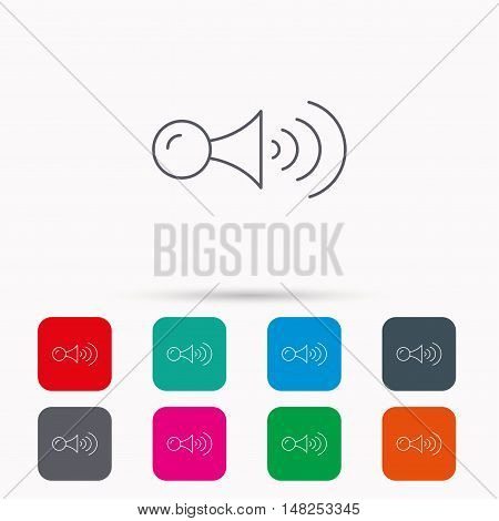 Klaxon signal icon. Car horn sign. Linear icons in squares on white background. Flat web symbols. Vector