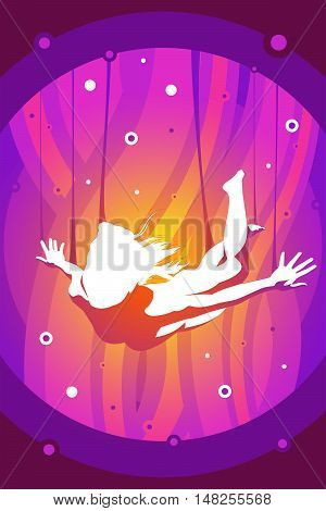 Illustration which depicts a soaring or falling among updrafts girl