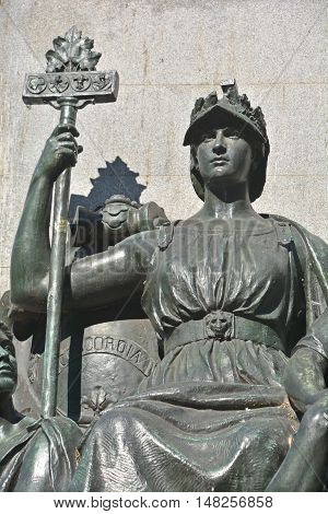 MONTREAL CANADA 09 17 2016: Details of The Edward VII Monument is a statue of King Edward VII by artist Louis-Philippe Hebert and located at Phillips Square in Montreal, Quebec, Canada.