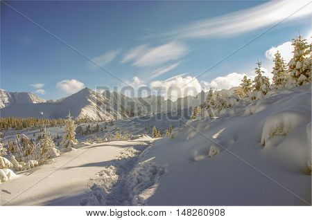 Beautiful winter mountain landscape. The Tatra Mountains.