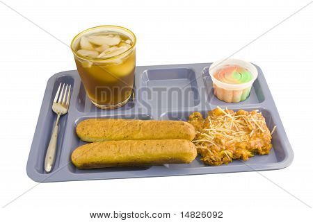 Lasagne med brødstænger cafeteria