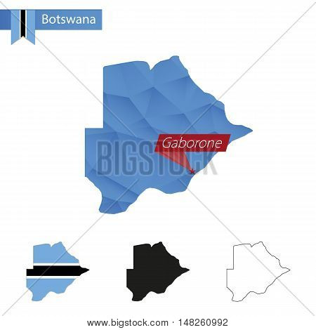 Botswana Blue Low Poly Map With Capital Gaborone.