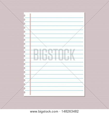 Vector notebook paper sheet. School notebook paper