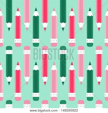 Pencil doodle Seamless vector pattern. green background.