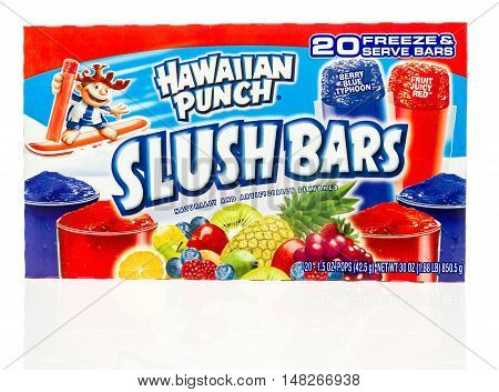 Winneconne WI - 1 August 2016: Package of Hawaiian punch slush bars on an isolated background.