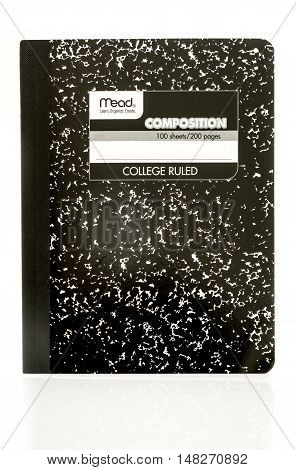 Winneconne WI - 20 August 2016: Mead composition notebook on an isolated background.
