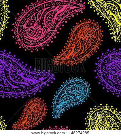Indian paisley colorful ethnic traditional seamless vector pattern