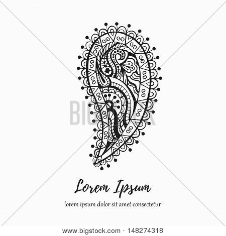Indian asian paisley black and white abstract decoration element