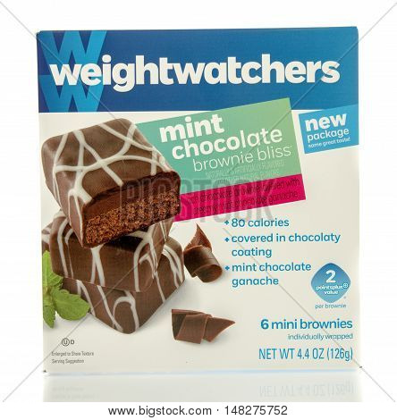 Winneconne WI - 29 July 2016: Box of Weightwatchers mint chocolate brownies on an isolated background.