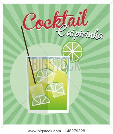 Caipirinha cocktail icon. Summer party drinks and beverage theme. Colorful design. Striped background. Vector illustration