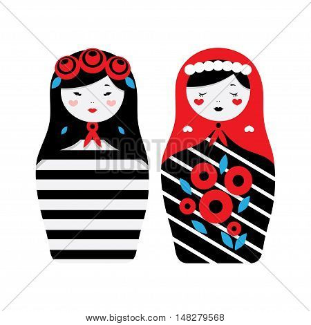 Collection of Russian dolls - matryoshka and decorative elements for design. Vector illustration.