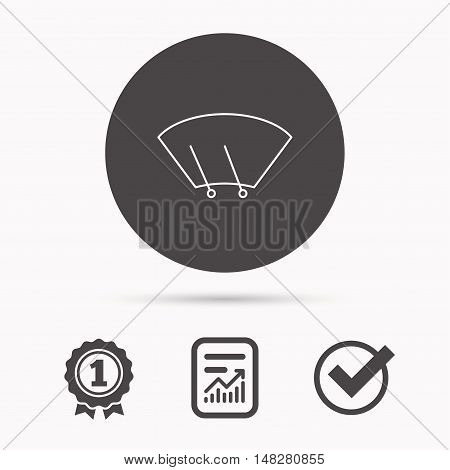 Windscreen wipers icon. Windshield sign. Report document, winner award and tick. Round circle button with icon. Vector