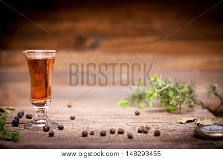 delicious tincture alcohol on a wooden table
