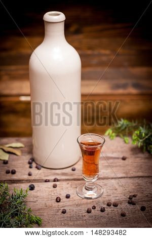 delicious tincture alcohol on a wooden table