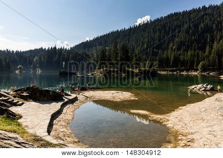 Lake Cauma Near The Village Flims In Switzerland