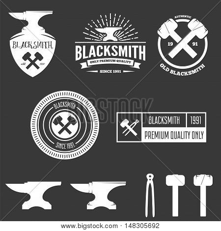Set of logo, elements and logotypes for blacksmith and shop