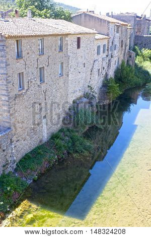 Houses In Lagrasse Near The River, France