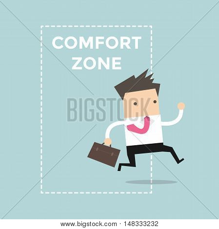 Businessman jumping out of the comfort zone to success. Vector