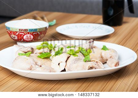 steamed chicken with ginger sauce and thick soy sauce