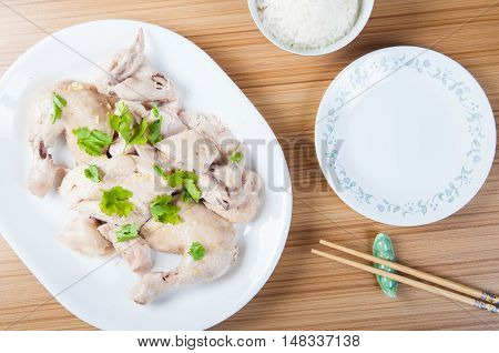 steamed chicken with ginger sauce and thick soy sauce