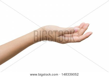 Empty female woman hand holding isolated on white background Clipping path included.