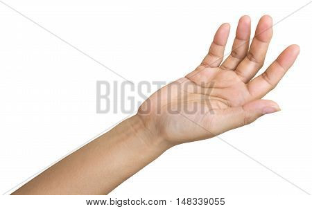 Empty female woman hand holding isolated on white background Clipping path included.