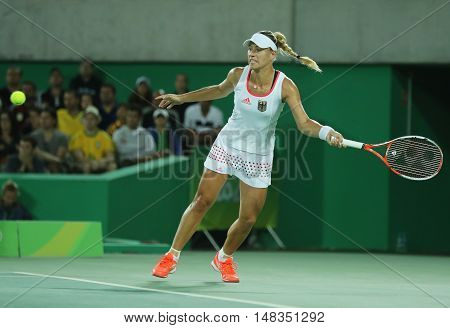 RIO DE JANEIRO, BRAZIL - AUGUST 13, 2016: Olympic silver medalist Angelique Kerber of Germany in action during tennis women's singles final of the Rio 2016 Olympic Games at the Olympic Tennis Centre