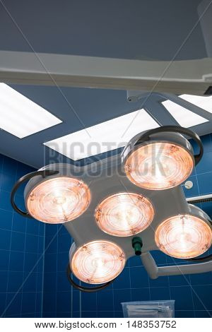 Close-up of surgical light in operation room at hospital