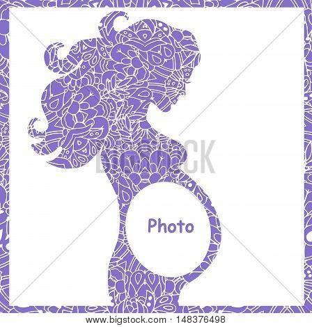 Hiqh quality original illustration of pregnant girl. frame for the first photo. pattern