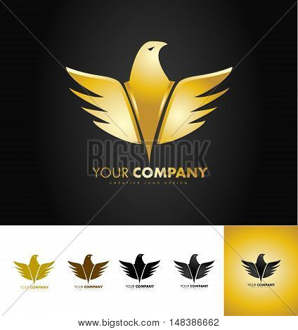 Golden eagle bird vector logo icon design black backround gold