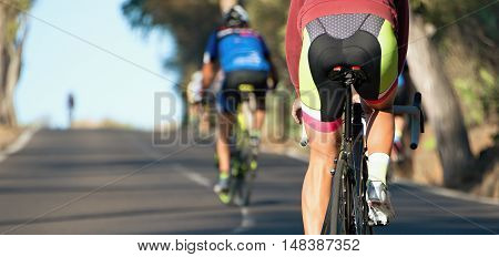 Cycling competition race at high speed,view from behind