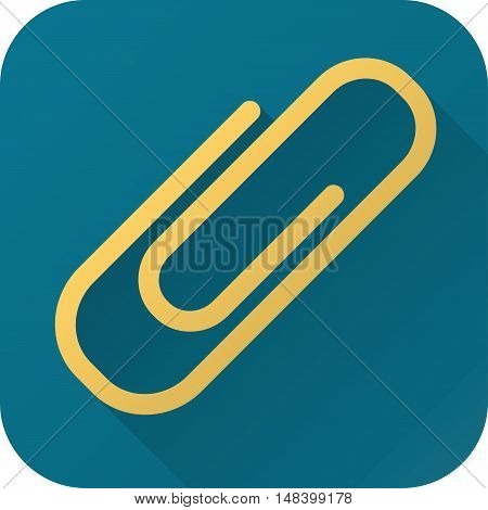 Vector illustration. Square shape icon in flat design. Toy paper clip in simple design with long shadow. Icon vector size 1024 corner radius 180