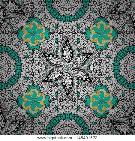 Stock vector elegant card with a circular ethnic ornament in vintage style on the lace seamless pattern background. Beautiful background for your design.