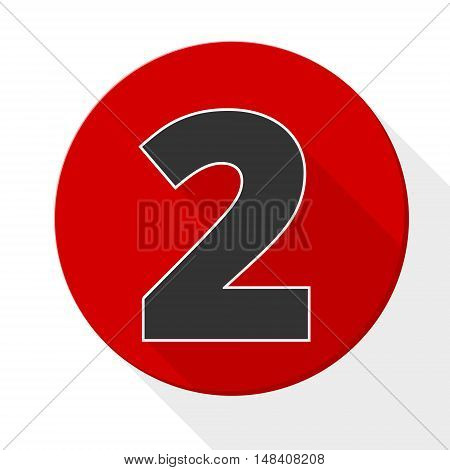 Red 2 flat icon button with long shadow