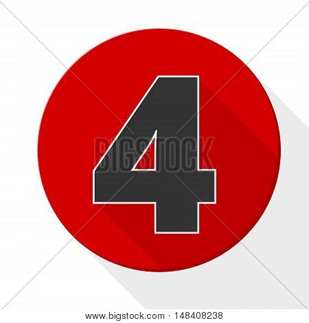 Red 4 flat icon button with long shadow