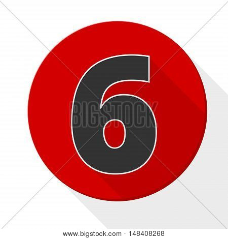 Red 6 flat icon button with long shadow