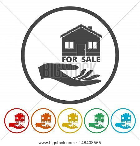Illustration of a hand offering house for sale