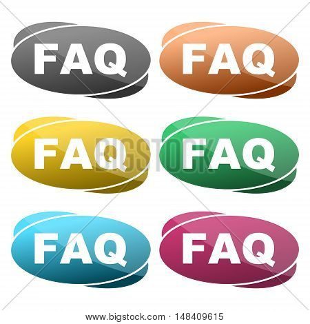 FAQ information sign icon, six colors on white background