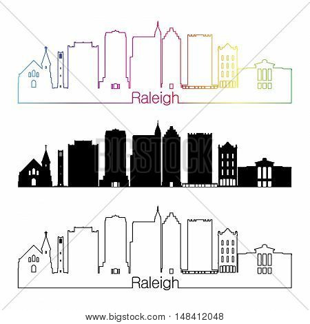 Raleigh skyline linear style with rainbow in editable vector file