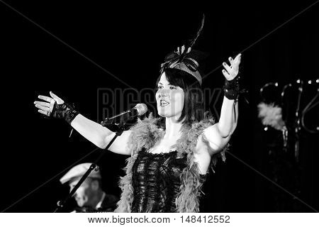 Christel Kern Singing Chanson. Portrait Of French Actress. Scene Shooting.