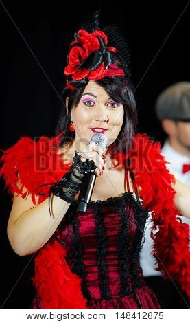 Christel Kern Singing Chanson. Portrait Of French Actress. Scene Shooting.