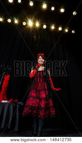 Christel Kern Singing Chanson. Portrait Of French Actress. Scene Shooting.