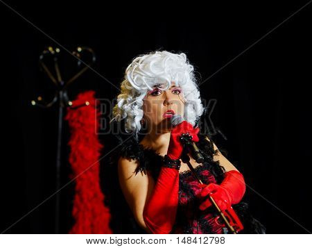 Christel Kern Singing Chanson. Portrait Of French Actress. Scene Shooting.