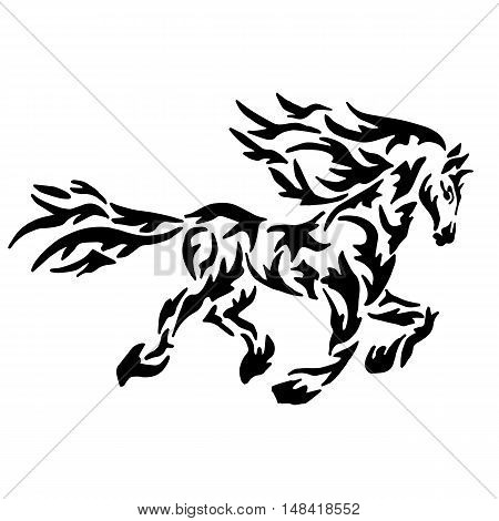 Black horse coloring or tattoo isolated on white background
